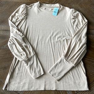 Women’s Loft Long-Sleeve- Bishop Sleeve Top Cream Color- Petite Medium